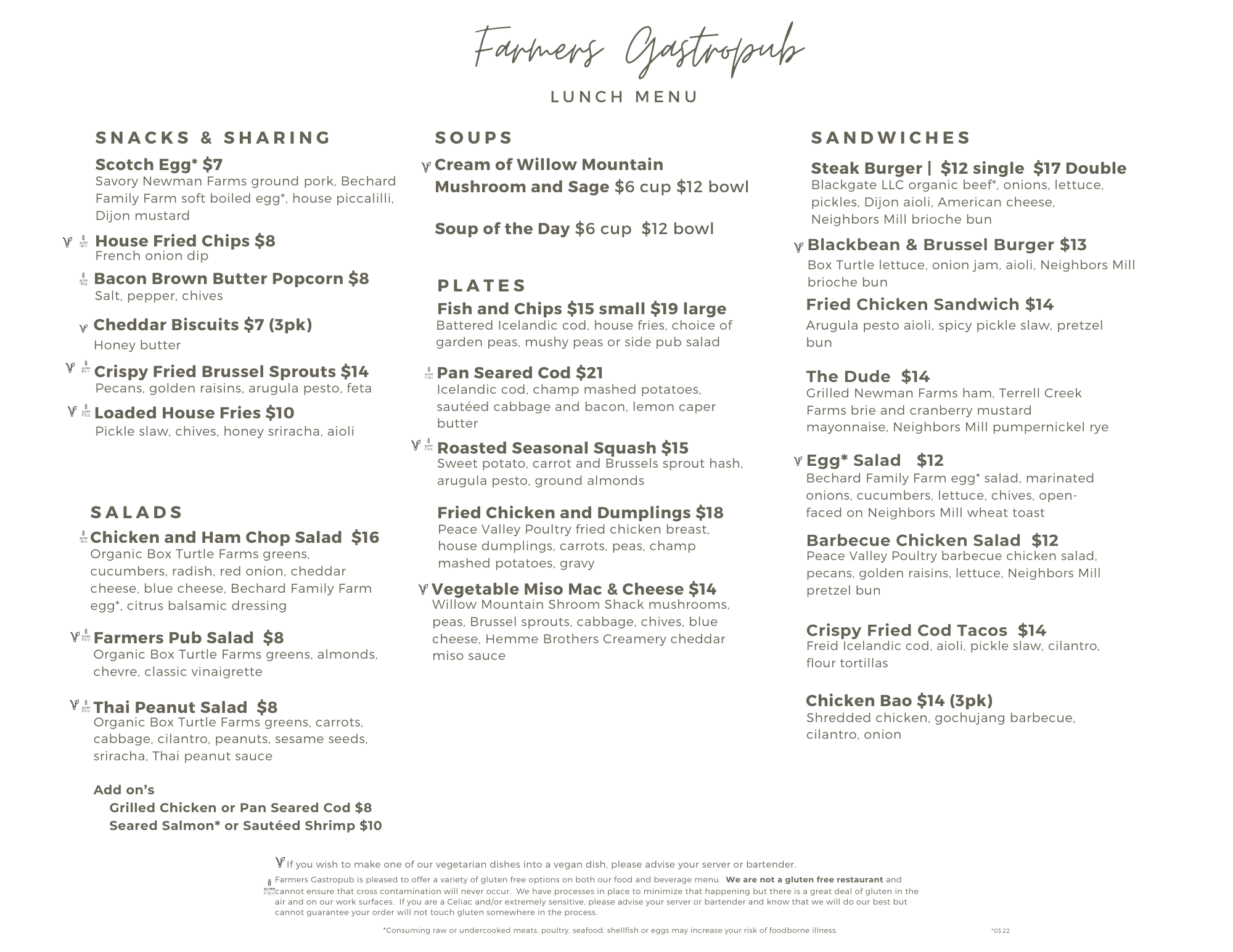 Food Menus – Farmers Gastropub